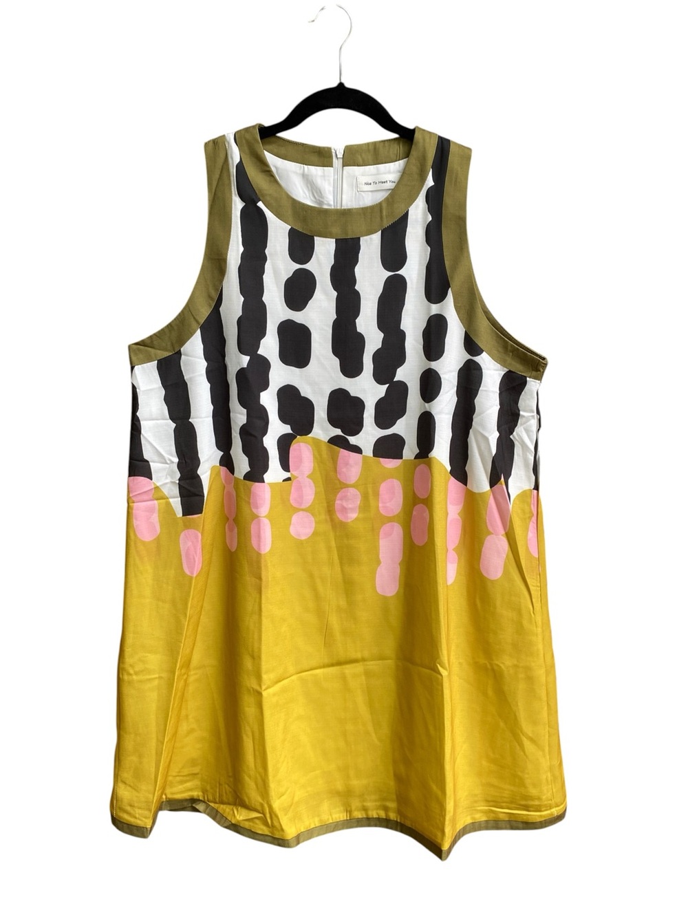 Nice To Meet You New Sleeveless Shift Dress Abstract Print Womens Size XL Yellow